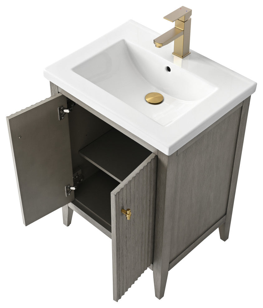 Vanity Art Freestanding Vanity, Driftwood Gray, 24", Single Sink, Golden Brushed