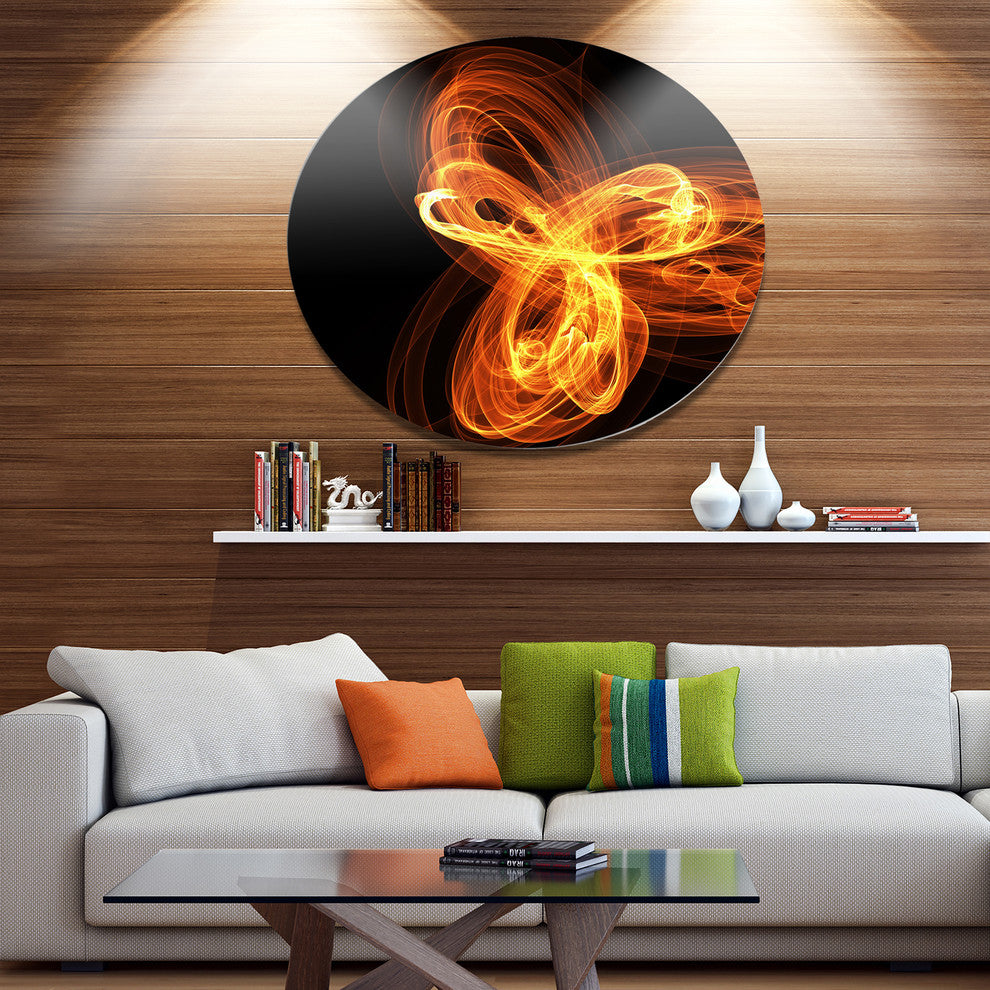 Fractal Fire Pattern Painted In Air, Abstract Disc Metal Wall Art, 11"