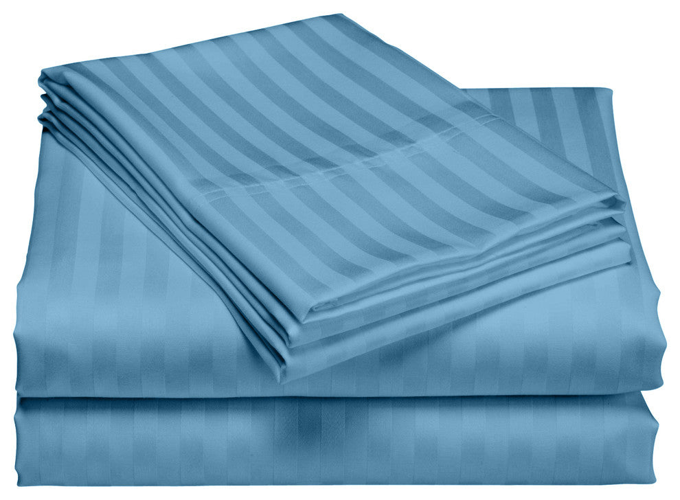 600 Thread Count 100% Cotton Stripe Sheet Set, Teal, Full