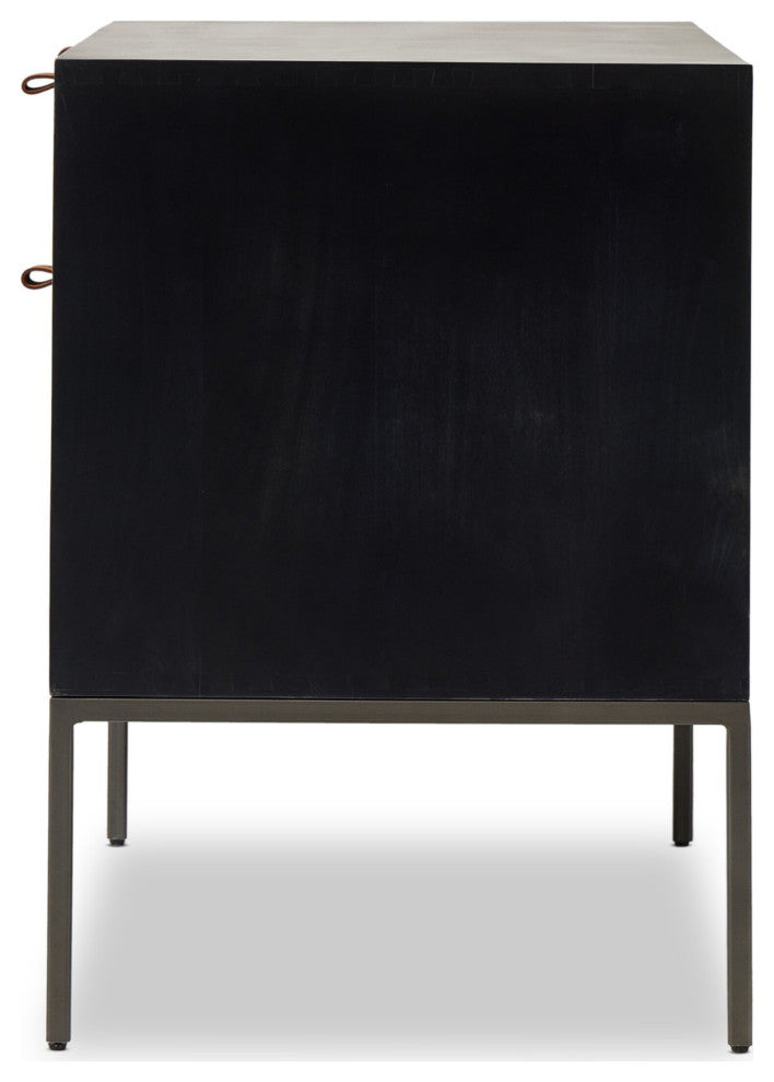 Trey Modular Wide Filing Cabinet Black Wash Poplar, Natural Iron, Toffee Leather