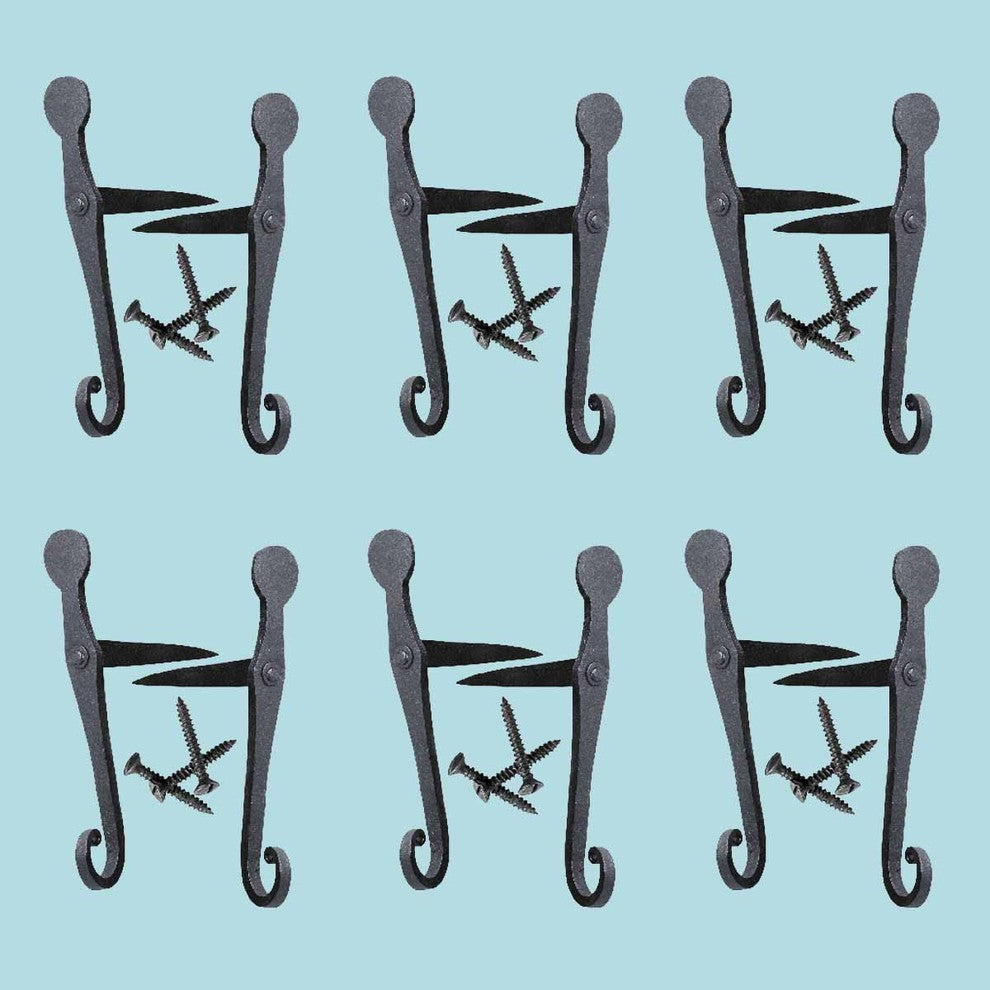 Black Shutter Dog Holders 7" L Wrought Iron Tail Shaped Rust Resistant Pack of 6