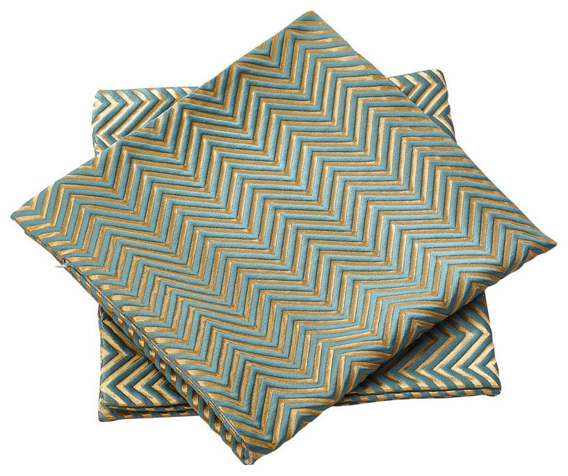 Chevron Jacquard Valance and Pillow Shell Sets , Deep Teal, 20" X 20" / 56" X 19
