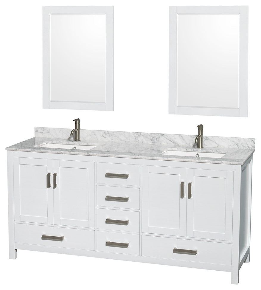 Wyndham WCS141472DWHCMUNSM24 72 Inch Double Bathroom Vanity in White