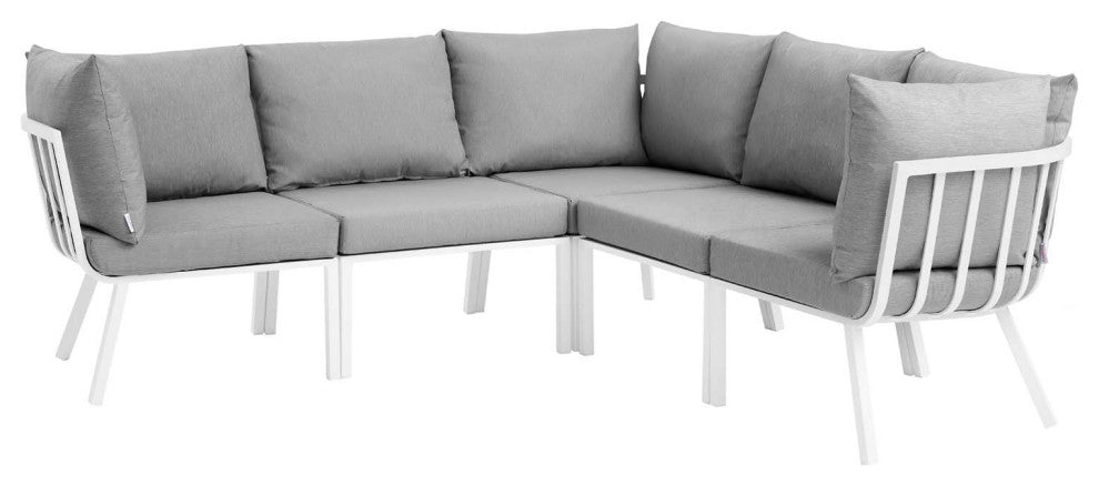 Riverside 5 Piece Outdoor Patio Aluminum Sectional - White Gray