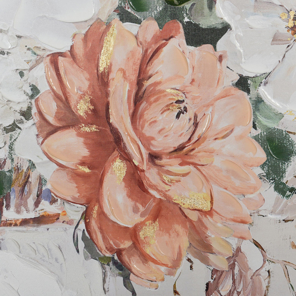 Spring Flowers Abstract Bouquet Canvas Wall Art Natural Wood Frame