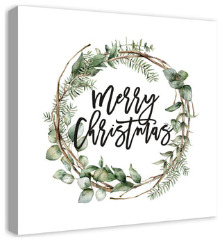 Merry Christmas Wreath 24x24 Canvas Wall Art