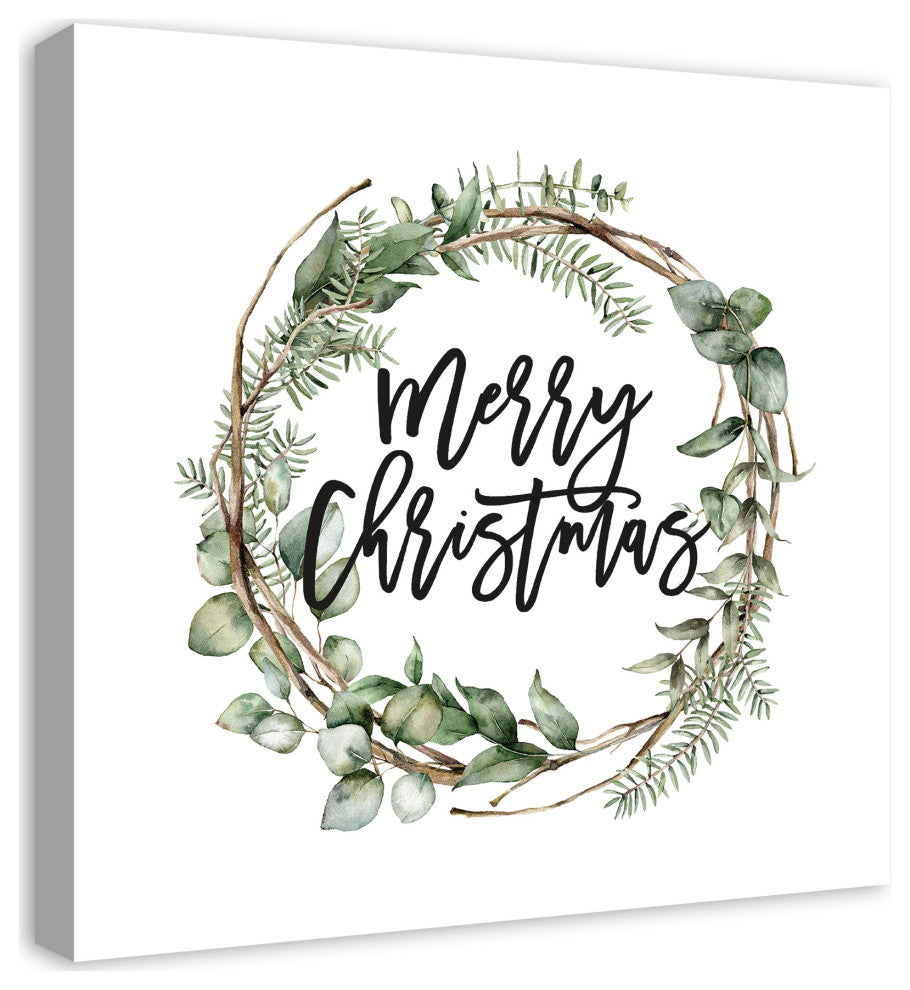 Merry Christmas Wreath 24x24 Canvas Wall Art