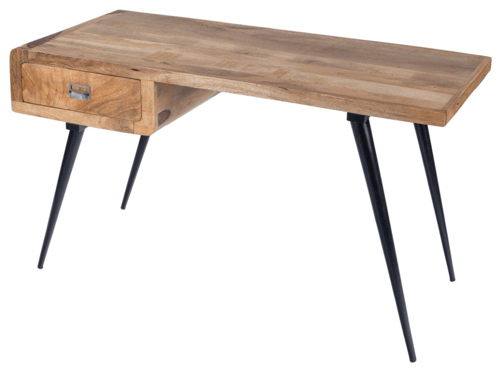 54" Brown And Black Mango Wood Writing Desk