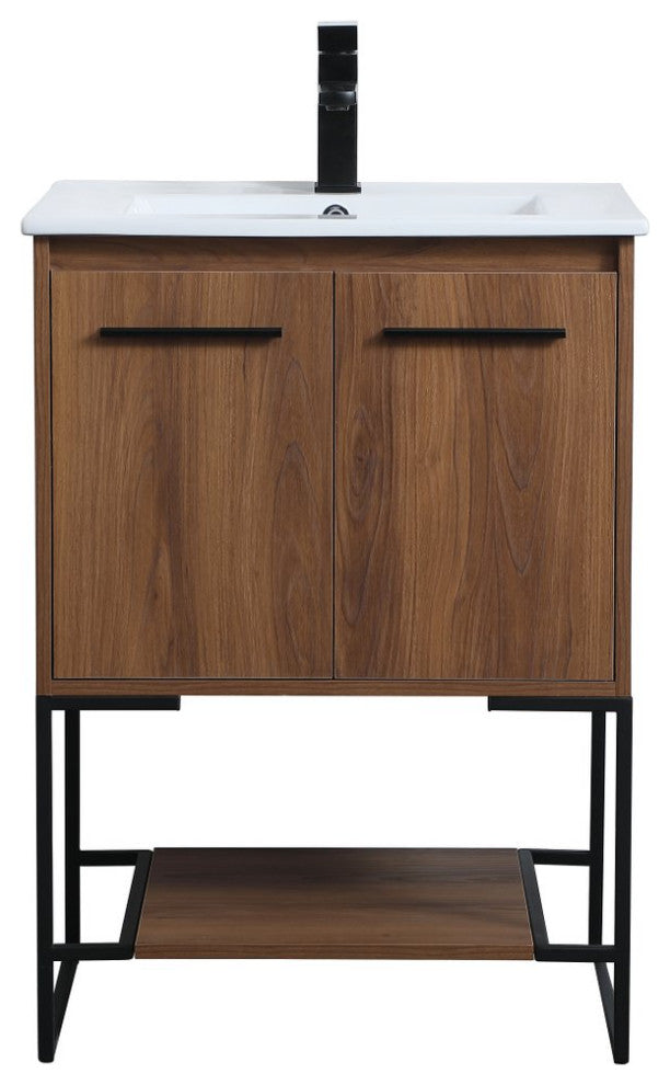 24" Single Bathroom Vanity, Walnut Brown