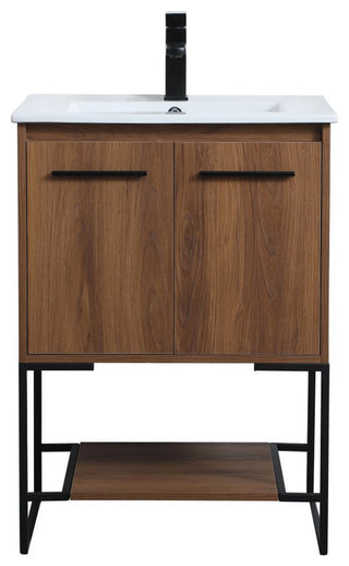 24" Single Bathroom Vanity, Walnut Brown