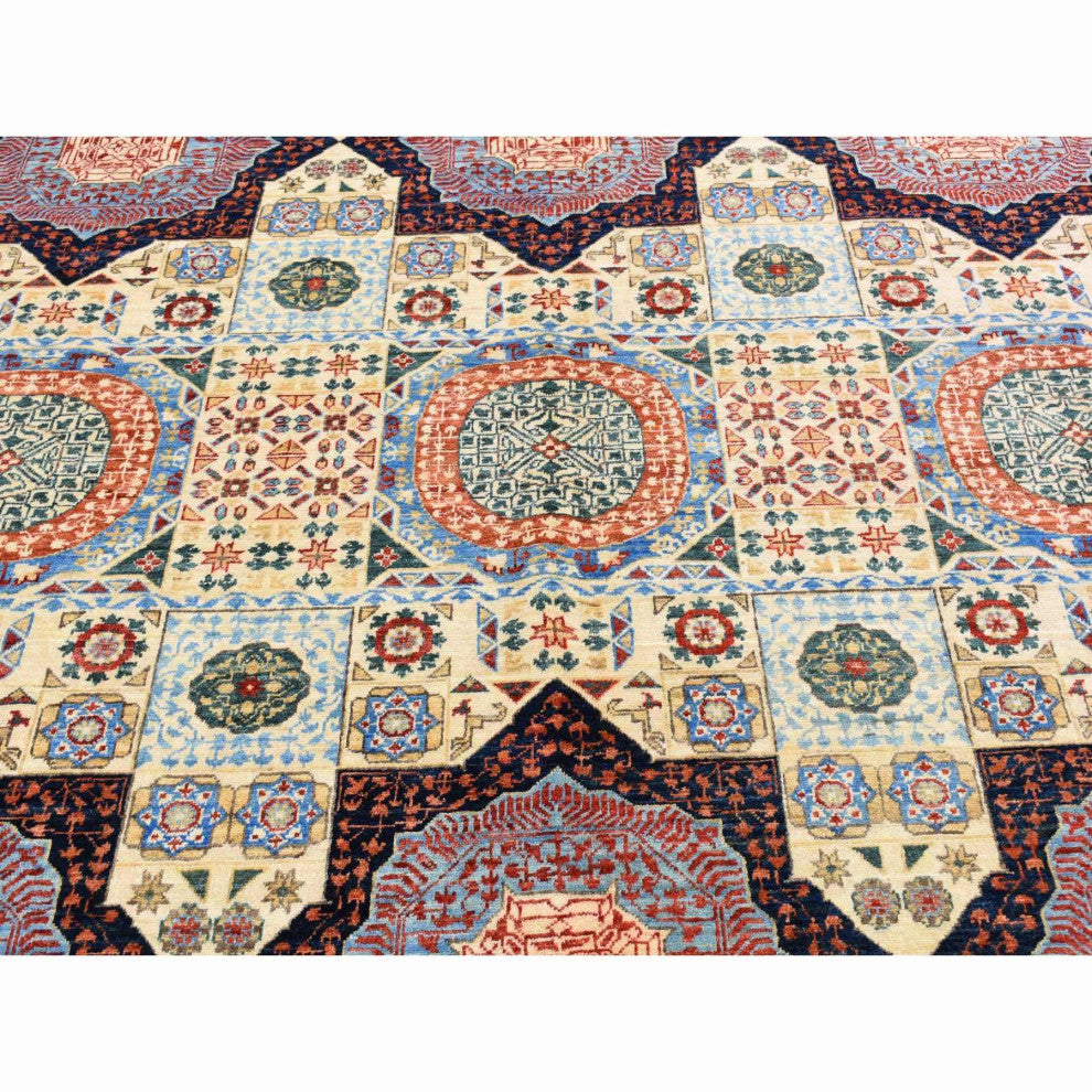 Ivory Hand Knotted Mamluk Repetitive Design, Borderless Wool Rug, 10'0" x 13'9"