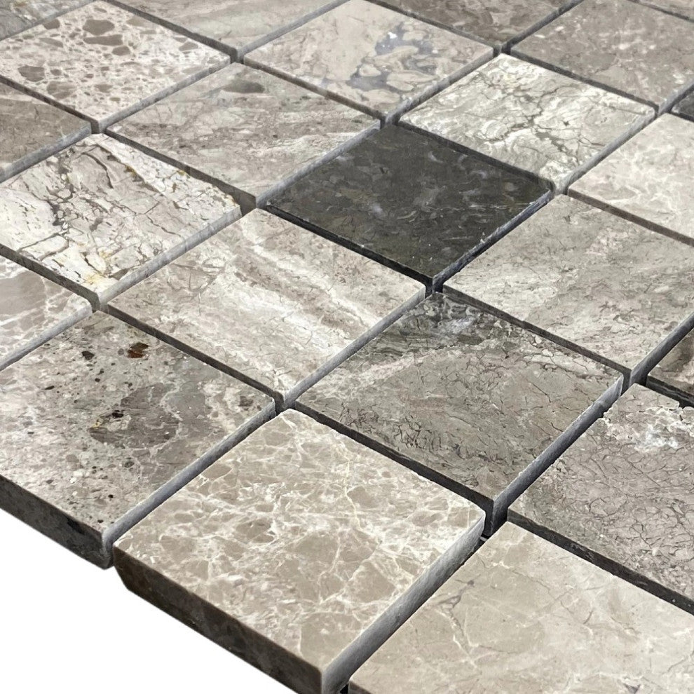 Silver Shadow Marble 2"x2" Honed on 12"x12" Mesh Mosaic Tile (10 sqft per box)