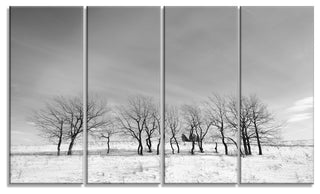 Black and White Trees in Winter, Landscape Canvas Art Print, 48"x28", 4 Panels