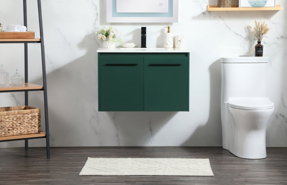 Phoebe Single Bathroom Vanity, Green, 30", Without Backsplash