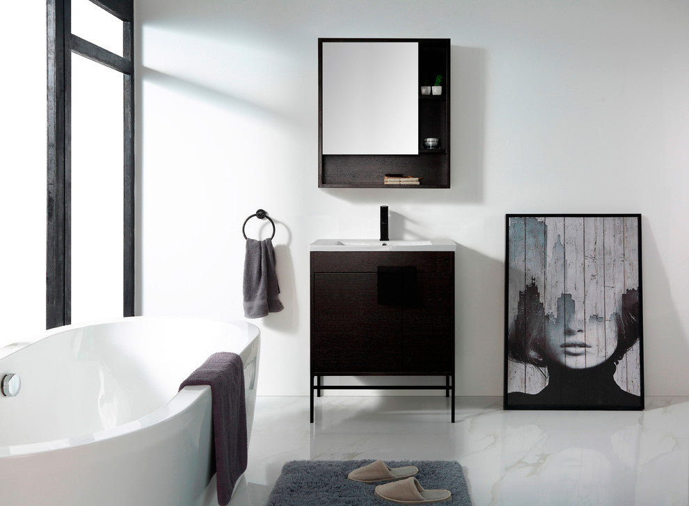 Modern Black Bathroom Vanity Set, Black Matte Hardware, Vireous China Sink Top
