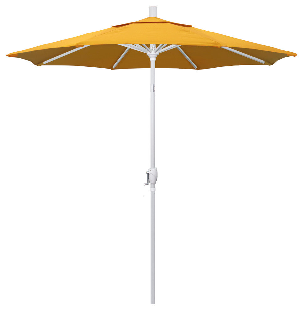 7.5' Matted White Push-Button Tilt Crank Aluminum Umbrella, Lemon Olefin