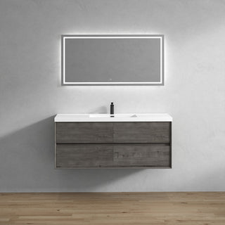 Kingdee Smoke Oak Wall Mounted Vanity With Reinforced Acrylic Sink, 60''