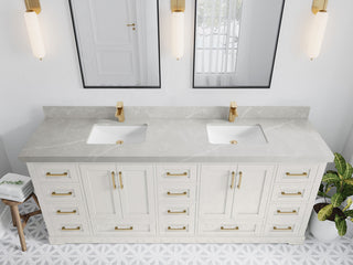 Boston 84" Double Sink Bath Vanity in Alabaster 2" Pearl Gray