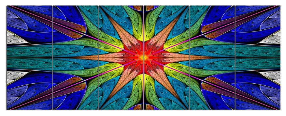 Budding Fractal Colorful Flower, Abstract Canvas Art Print, 70"x28", 6 Panels