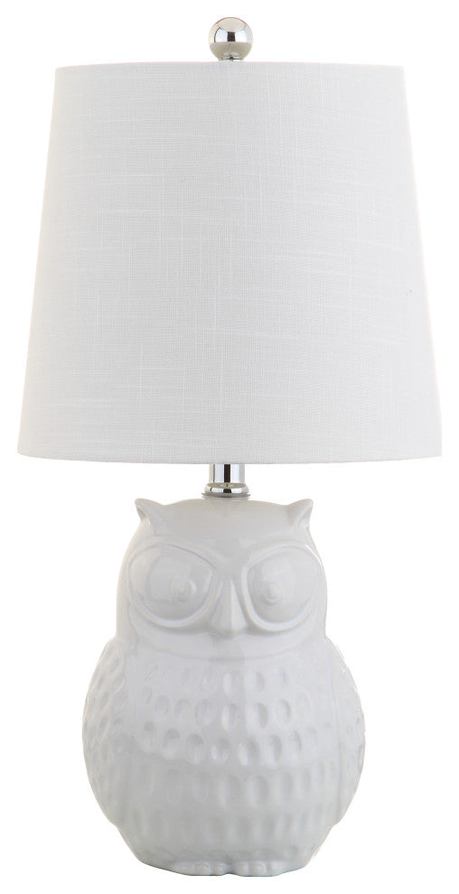 Hoot 20.5" Ceramic Mini Table Lamp, White Owl