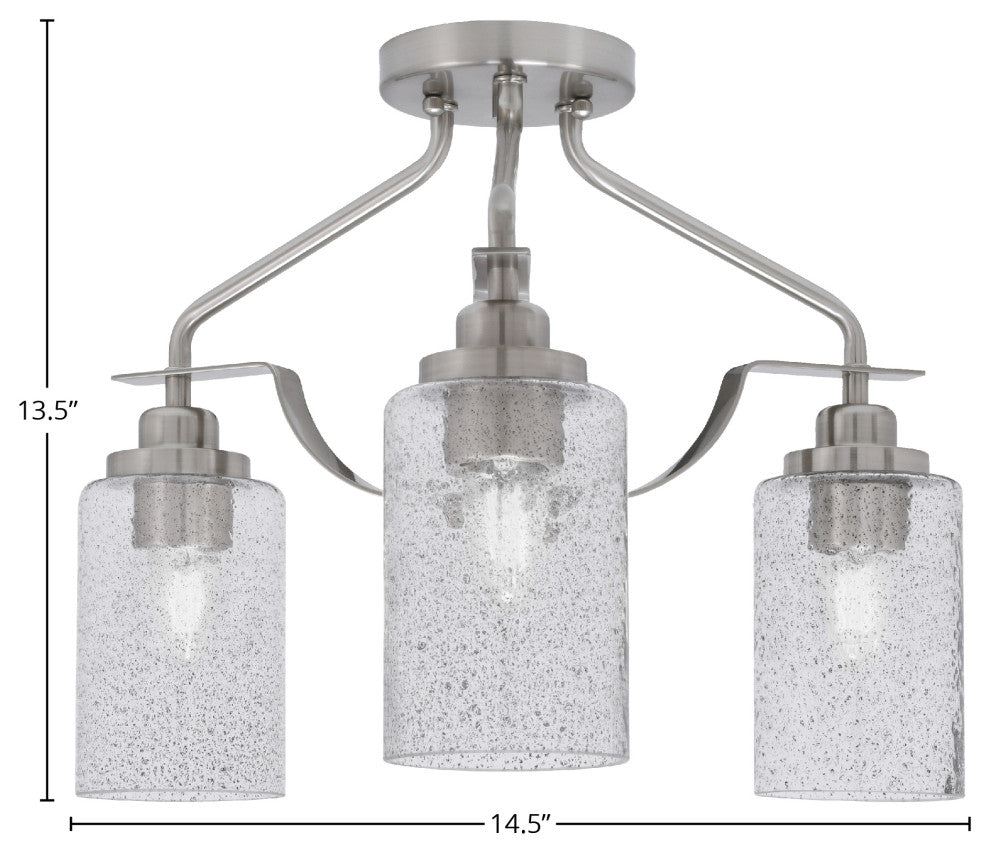Odyssey 3 Light Semi Flush Mount, Brushed Nickel Finish, 4" Smoke Bubble Glass