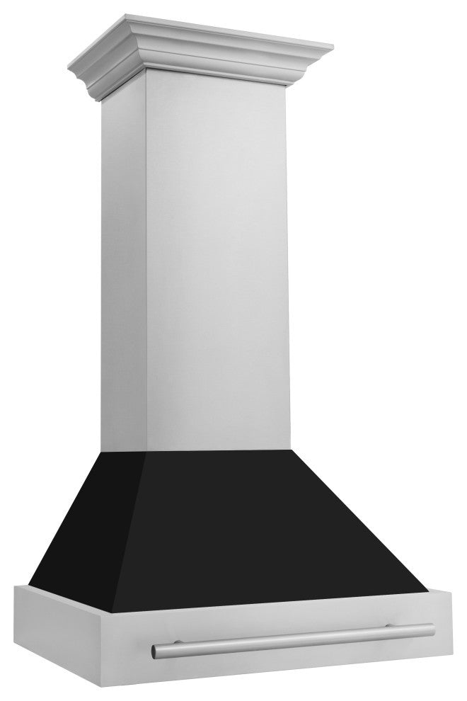 ZLINE 30" Wall Mount Hood Stainless Steel With Black Matte Shell 8654STX-BLM-30