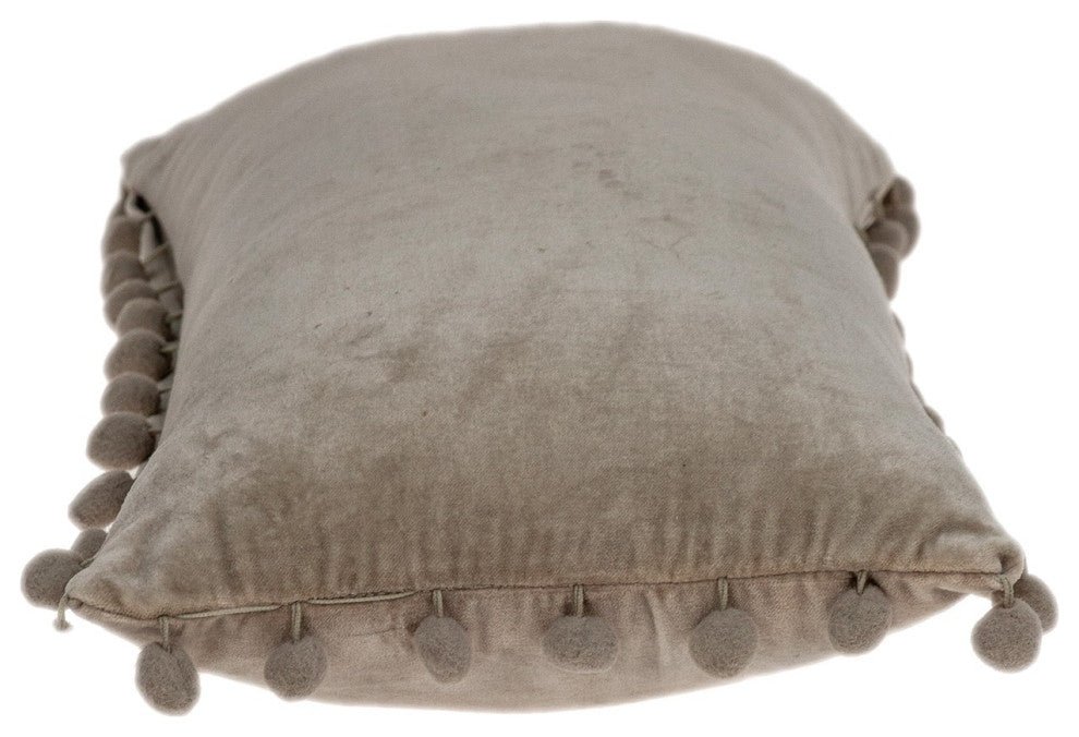 Taupe Pom Pom Lumbar Throw Pillow