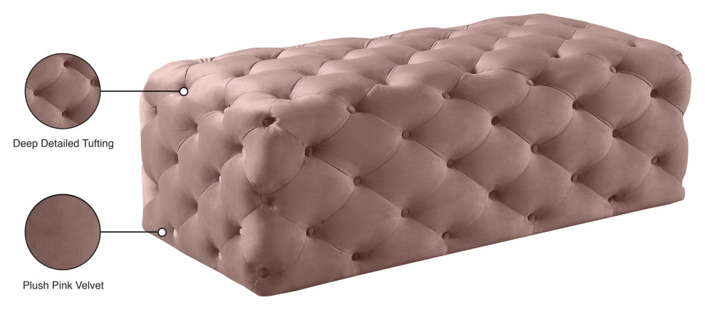 Casey Velvet Upholstered Ottoman/Bench, Pink
