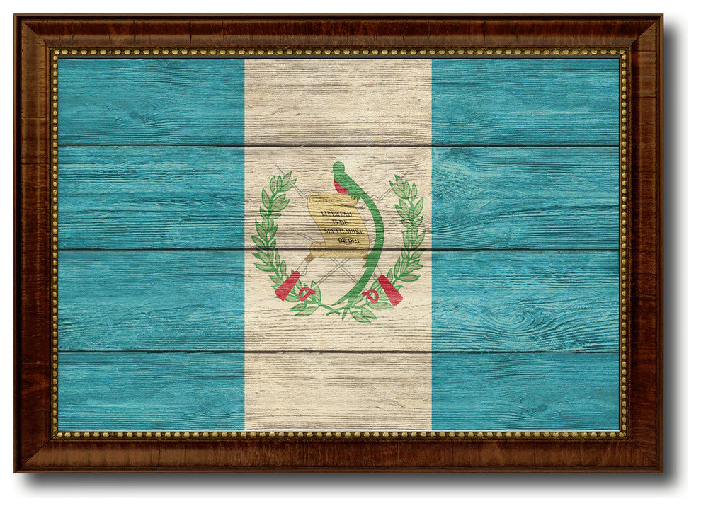 Guatemala Country Textured Flag Print With Brown Gold Frame, 15"X21"