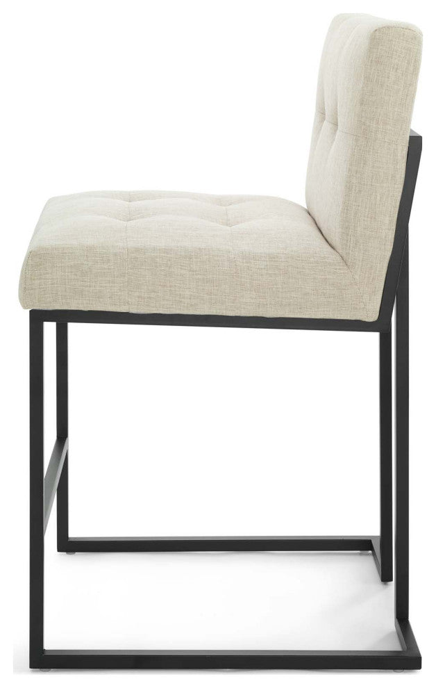 Counter Stool Chair, Fabric, Metal, Black Beige, Bar Pub Cafe Bistro Restaurant
