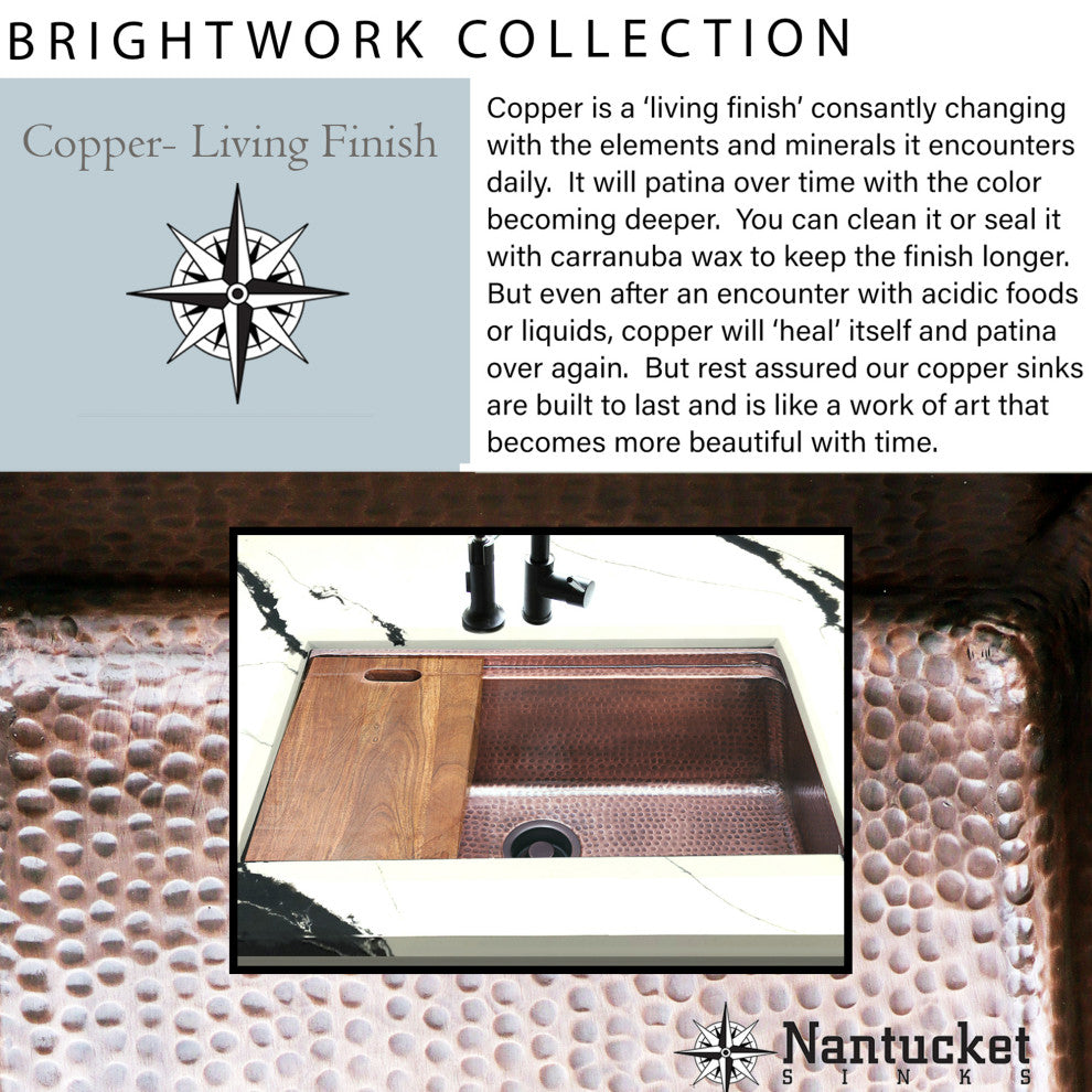 Nantucket Sinks'' SQRC-7PS Copper Square Bar Sink and Cutting Board