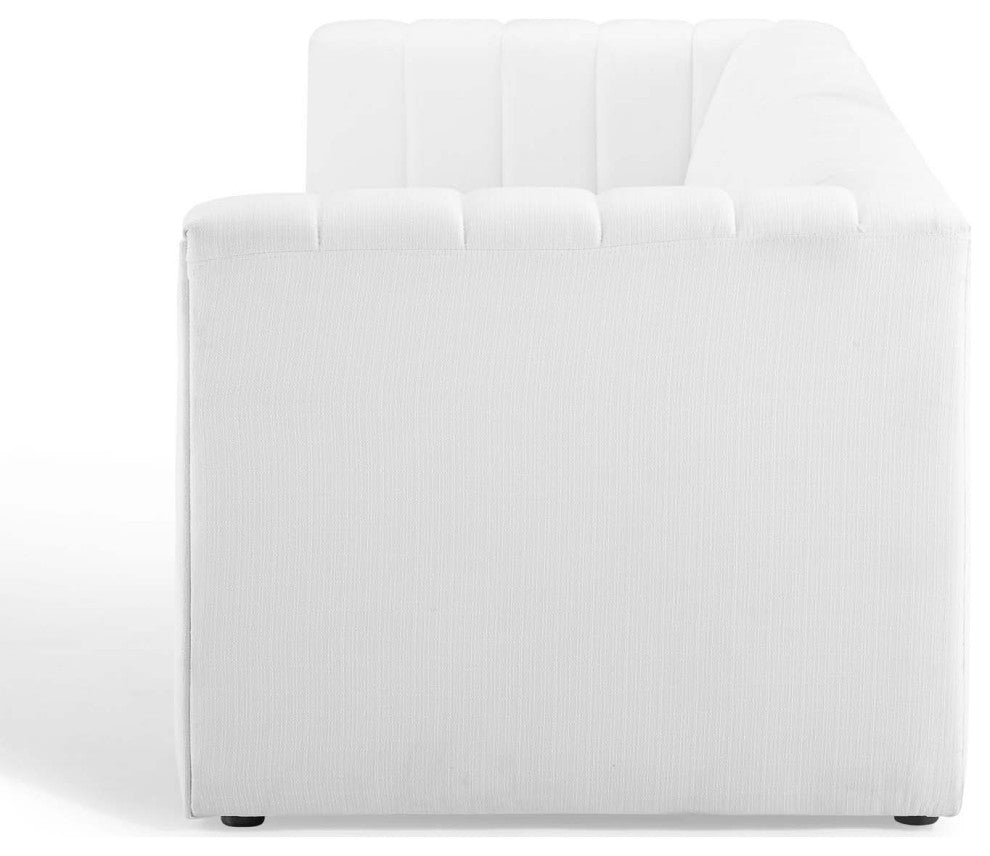 Tufted Sofa, Fabric, White, Modern, Living Lounge Room Hotel Lobby Hospitality