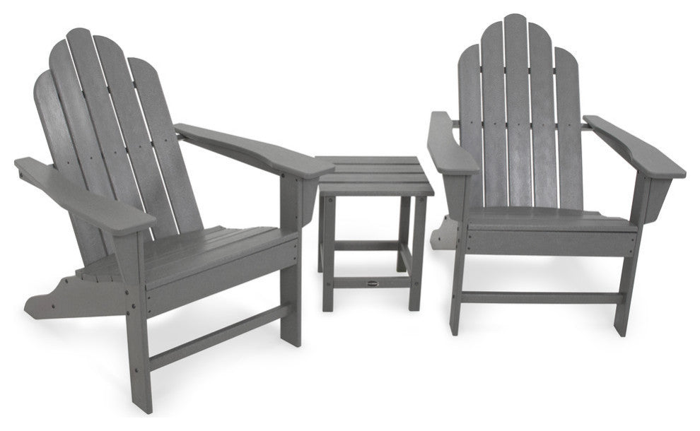 Polywood Long Island Adirondack 3-Piece Set, Slate Gray