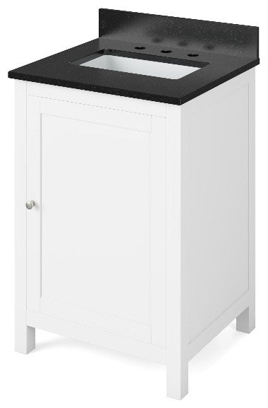 Astoria Transitional 24" White Vanity, Black Granite Vanity Top