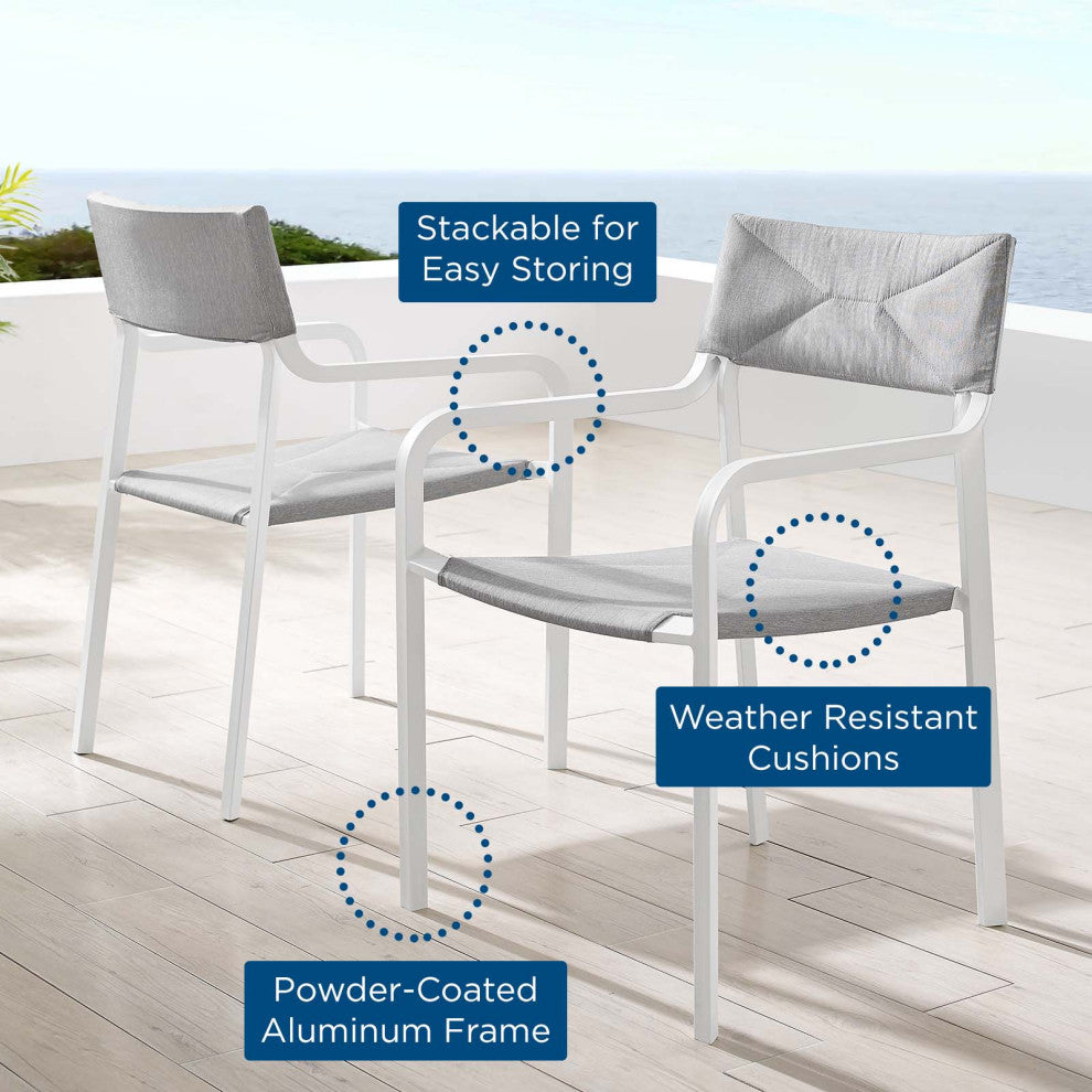 Lounge Chair Armchair, Set of 2, Aluminum, Metal, White Gray, Outdoor