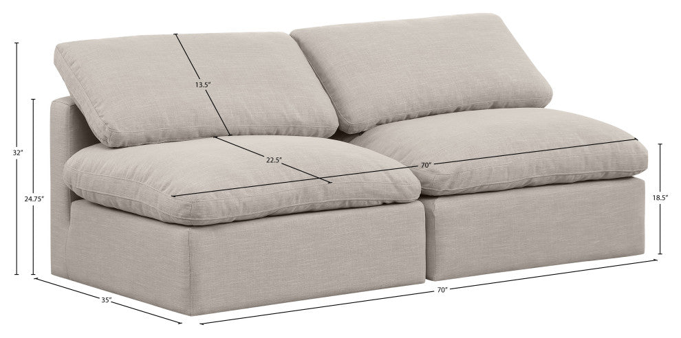 Indulge Upholstered Modular Sofa, Beige, 2-Piece: 2 Armless Chair, Down Stuffed Linen Textured Fabric