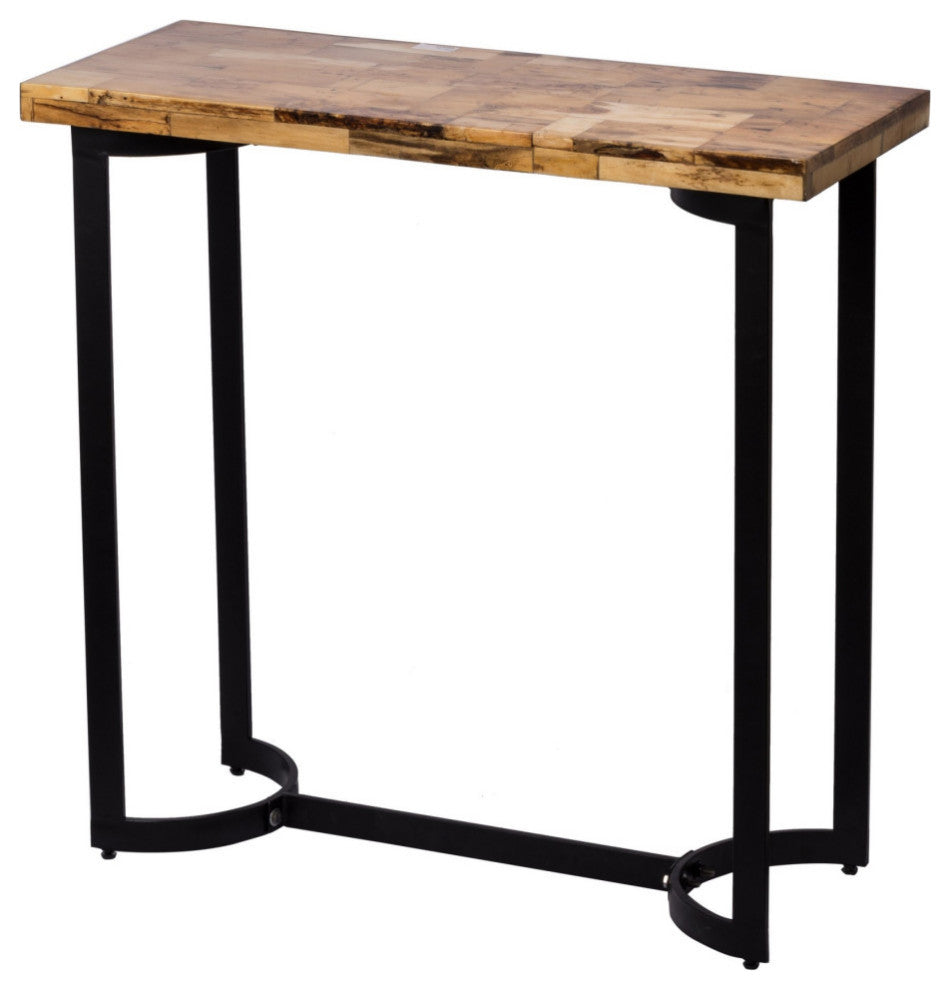 36 Inch Industrial Console Sofa Table, Plank Wood Top, Matte Black Frame