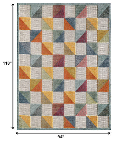 8"x10" Orange Gray Triangle Indoor Outdoor Area Rug