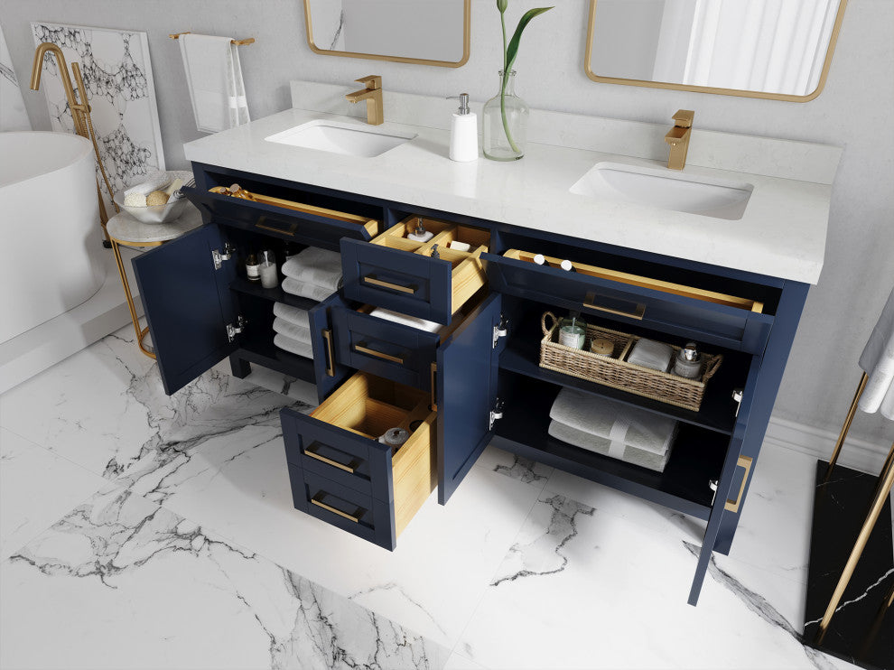 Cambridge 72 Double Sink Bath Vanity in Hale Navy Blue 2" Calacatta Nuvo