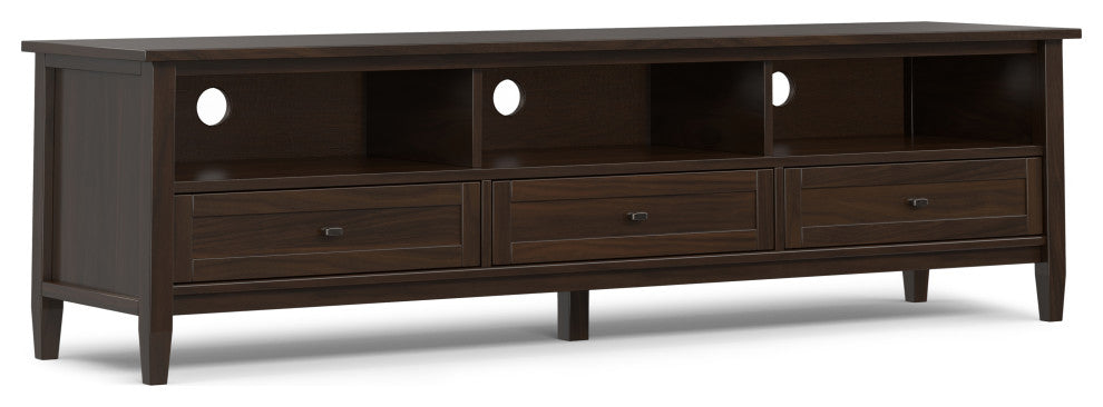 Warm Shaker SOLID WOOD 72" Low TV Media Stand For TVs up to 80", Tobacco Brown