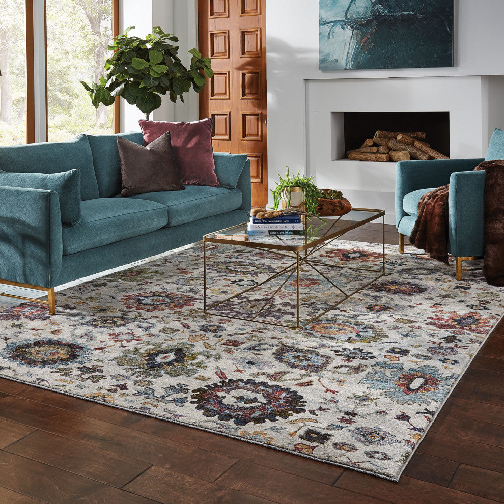 Adeline Persian Botanical Stone and  Multi Area Rug, 10'x13'2"
