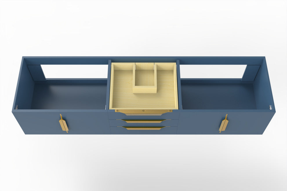 CastelloUSA Alpine 72" Wall Mounted Vanity, Base Only, Blue, Gold Handles