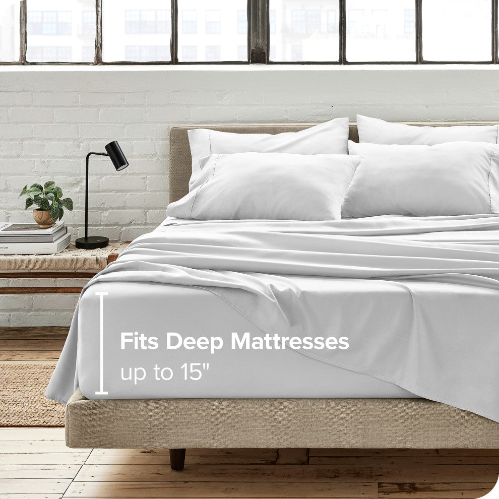 Bare Home Twin & Twin XL 5-Piece Microfiber Sheet Set, Cool White, Twin
