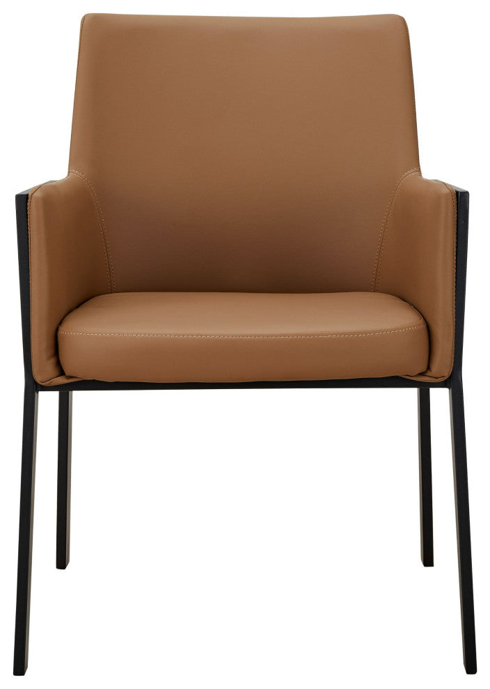 Modrest Leshay Modern Dark Camel Vegan Leather, Black Metal Dining Chair