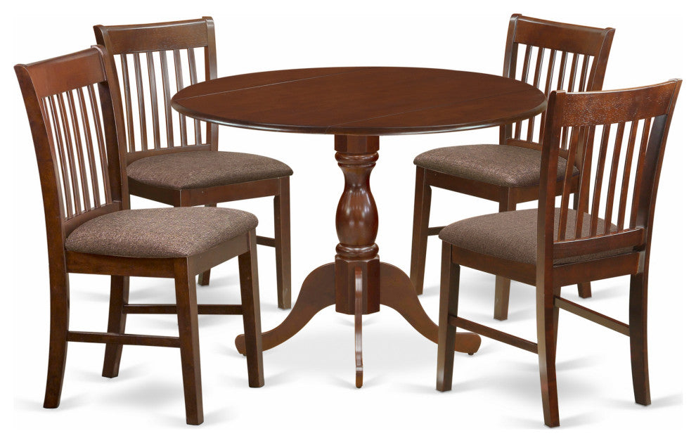 5 Pc Dining Set, Mahogany Table, 4 Mahogany Chairs