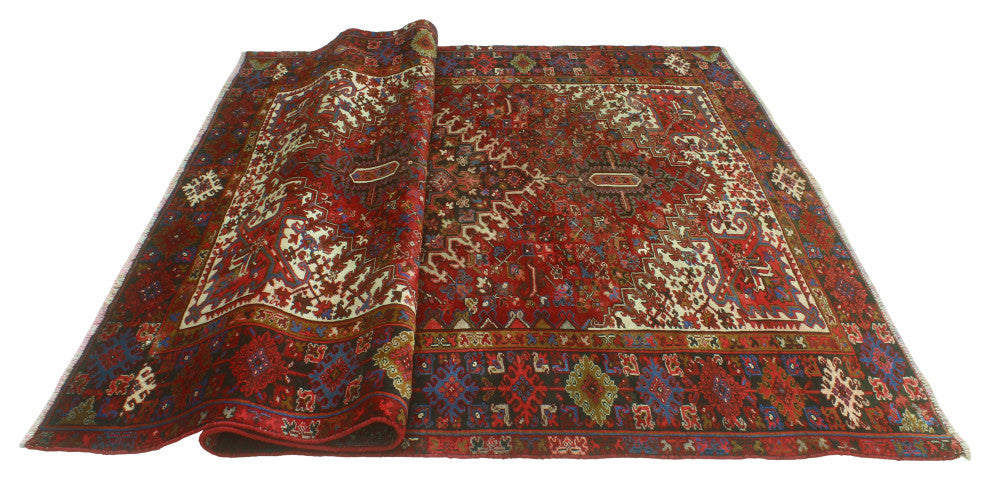 Fine Vintage Heriz Leia Red/Charcoal Runner, 7'7 x 10'0