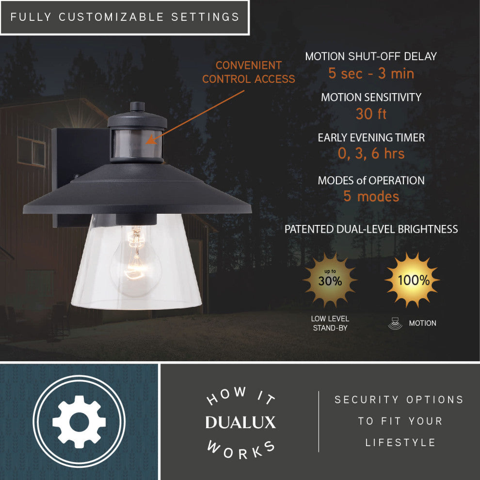 Westport Steel Black Motion Sensor Dusk to Dawn Outdoor Wall Light Coastal