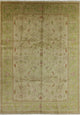 Ivory and Green Floral Peshawar Hand-Knotted Oushak Chobi Wool Rug, 10'x14'