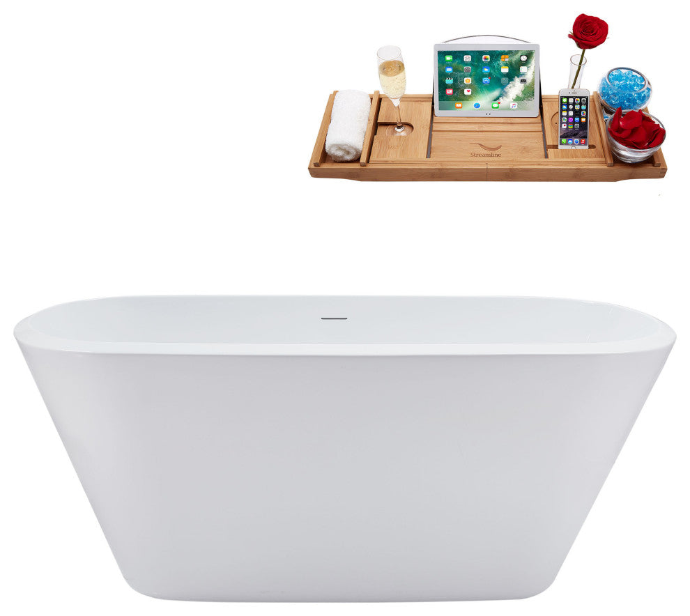 59" Streamline Bathtub and Tray With Drain, Polished Brass