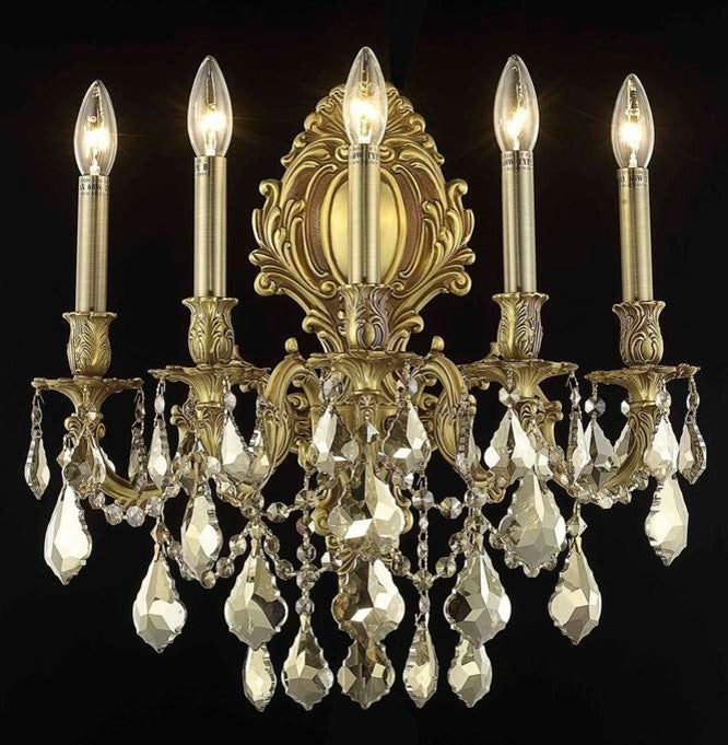 Elegant Monarch Wall Sconce, French Gold Finish With Royal Cut Crystal